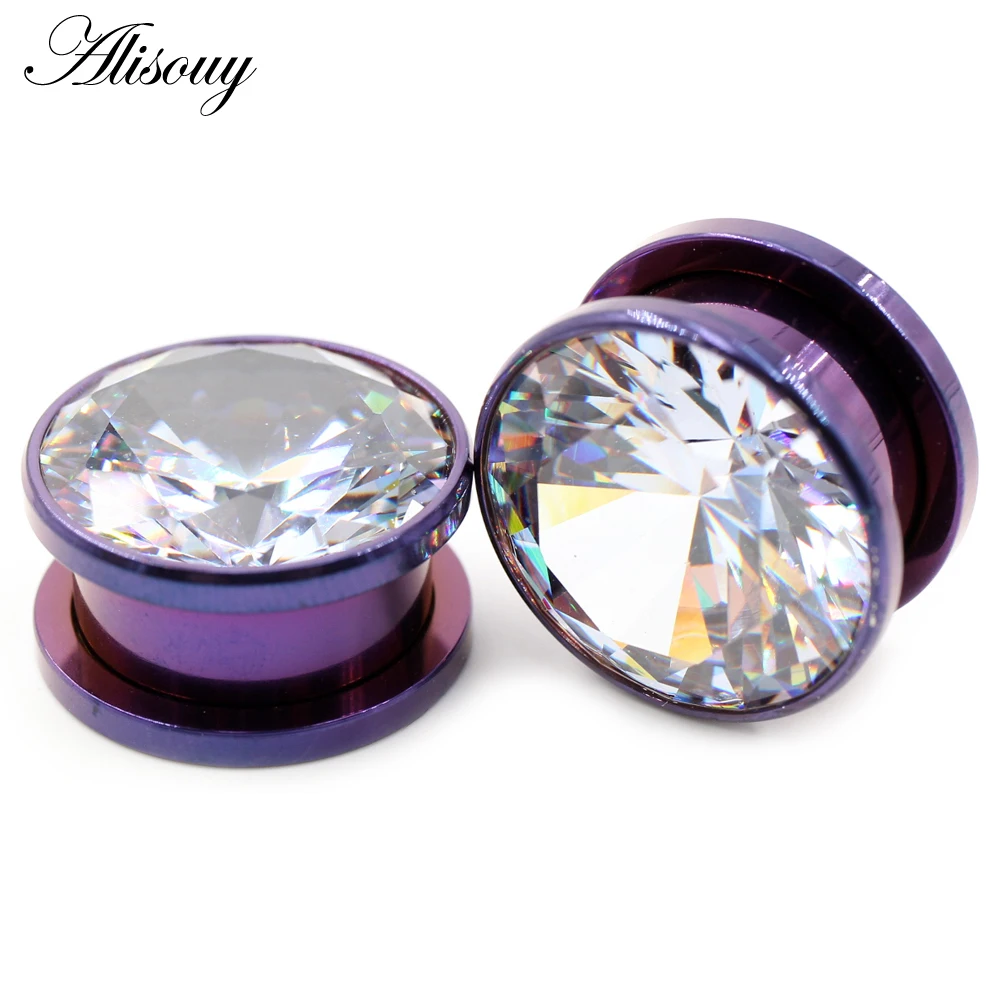 Alisouy 2 Stück Edelstahl Zirkonia Kristall Schraub-Ohrstöpsel Tunnel Plugs Expander Stretcher Gauges Ohrringe Körperschmuck – Detail 19