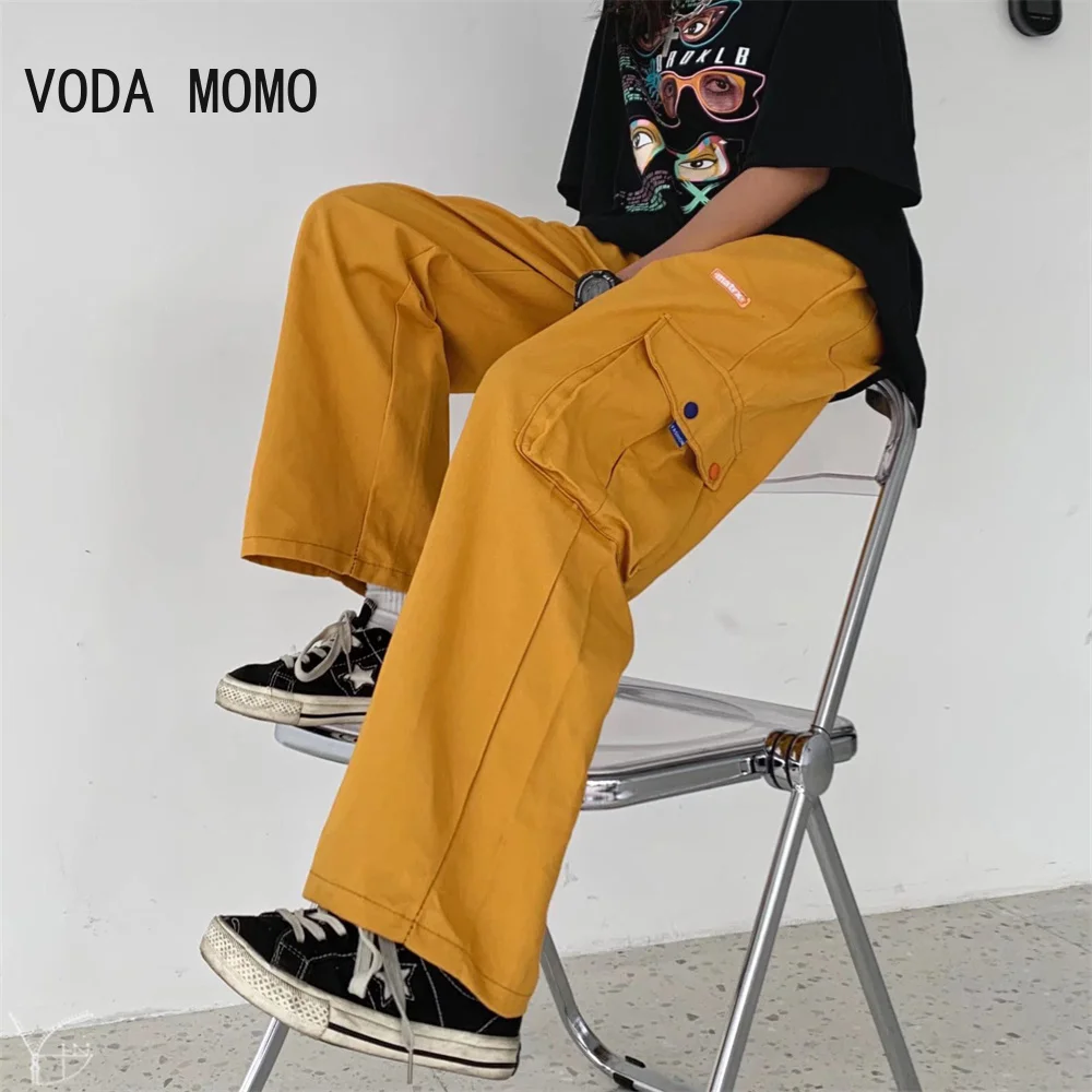 2022 Men Multi-Pocket Elastic Waist Design Harem Pant Street Punk Hip Hop Yellow Casual Trousers Joggers Male Army Cargo Pants