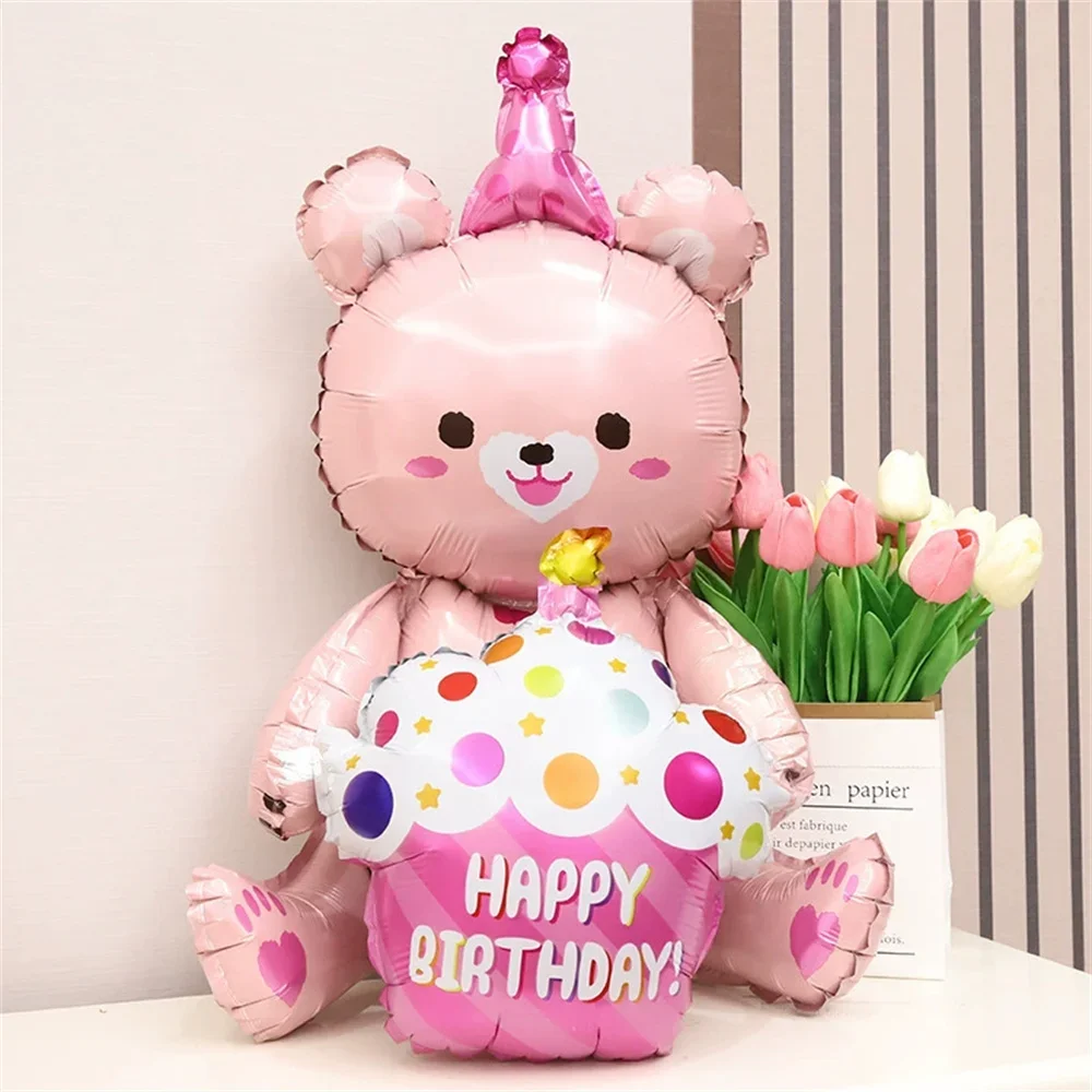 4D Large Bear Cake Balloons Cartoon Animal Cute Bear Foil Balloon Children Boys Girls Birthday Party Decoration Scene Props Toys