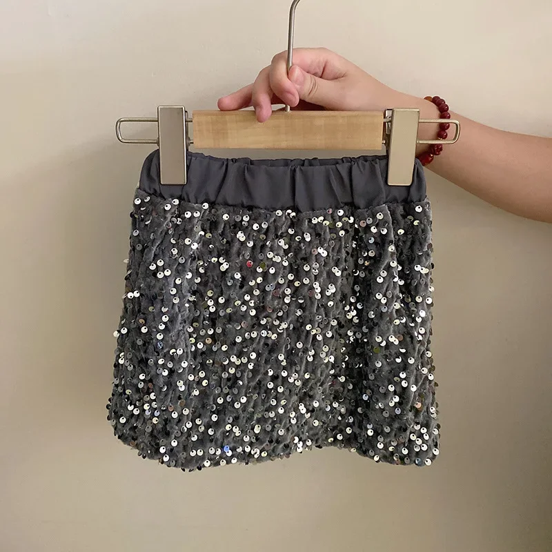 Girls Suit Autumn New Childrens Wear Korean Style Baby Girl Pearl Rhinestone Knit Sweater Sequin Skirt Two-piece Set