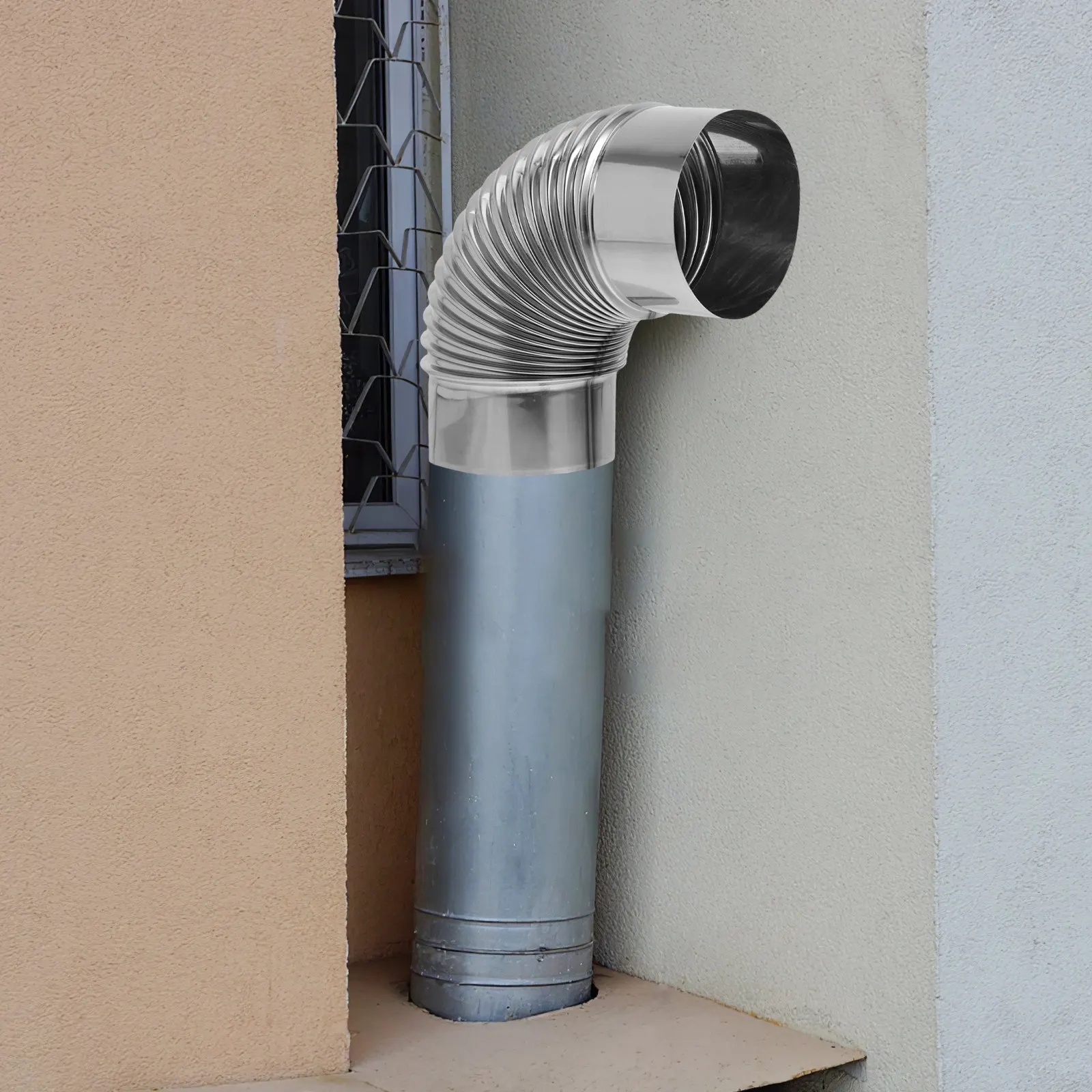 2개 스테인리스 스틸 주름관 엘보 파이프, 스토브 파이프 굴뚝 배기 난방 스토브 통풍 호스 교체용 엘보 통풍 튜빙