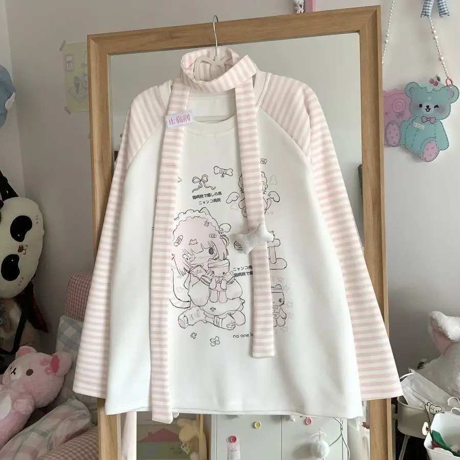 Sweet Kitten Print Graphic Tshirts O-neck Pink Striped Long Sleeve Sweatershirt Female Cute Japanese Y2k Top Aesthetic Ropa 7 S5aedcbe60b2d444c9aa9d016ba7759717
