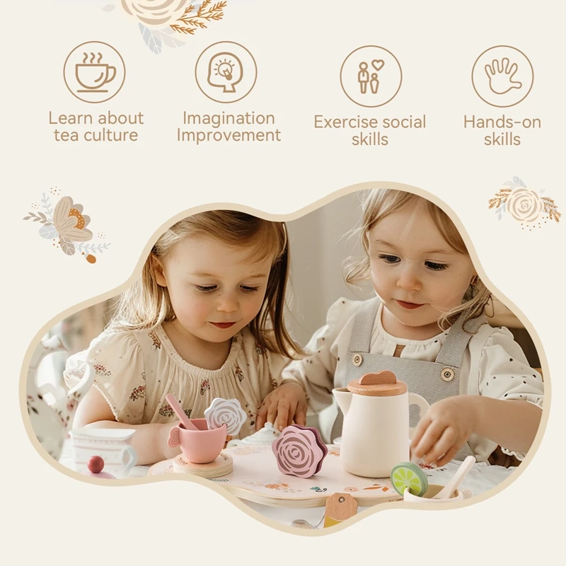 Children Montessori Toy BPA Free Silicone Teapot Teacup Simulation Kitchen Utensil Wooden Kid Education Pretend Play Toy Gifts