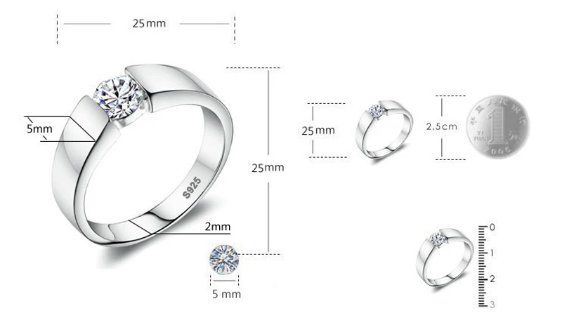 Unisex Allergy Free Tibetan Silver Ring with 0.5ct Round Zirconia Solitaire Ring Wedding Band Lover Jewelry Accessories silver ring,wedding rings,silver rings