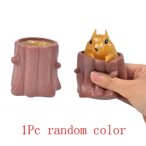Squirrel Tree Stump Rubber Toy Cartoon Cute Color Pinch Play To Vent Relax Mood Boy And Girl Leisure And Entertainment XPY
