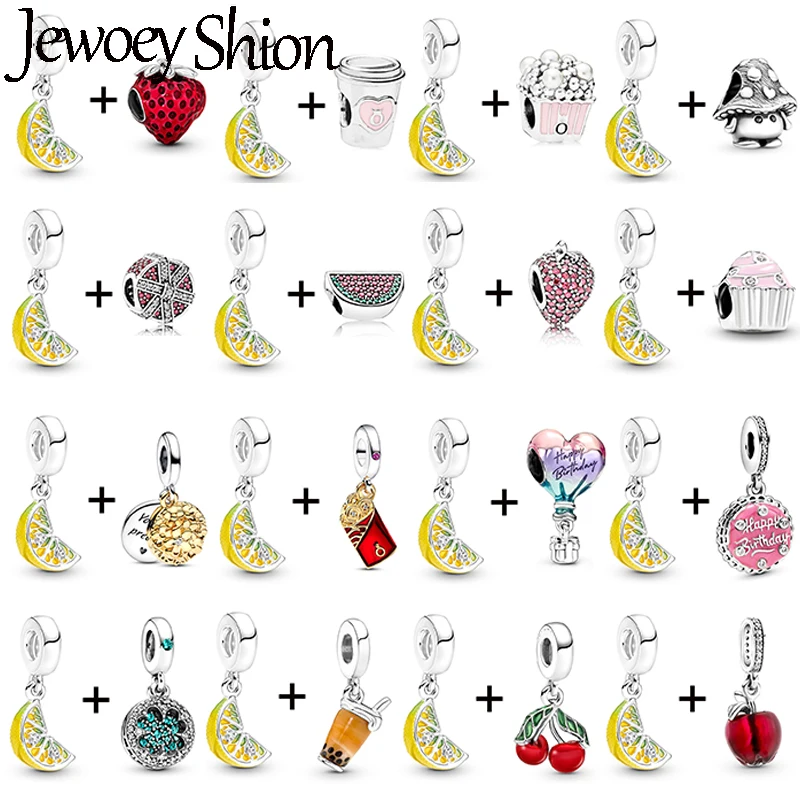 

2Pcs/lot Shining Lemon Slices Beads With Pendants Fit DIY Brand Charm Bracelets & Necklaces For Women Jewelry Making Gift New