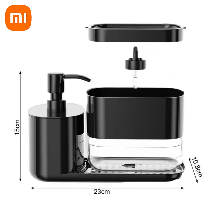 Xiaomi 3 in 1 Kitchen Soap Dispenser Liquid Soap Pump Container with Sponge Holder Stainless Steel Towel Rack Sink Drain Tray soap dispenser