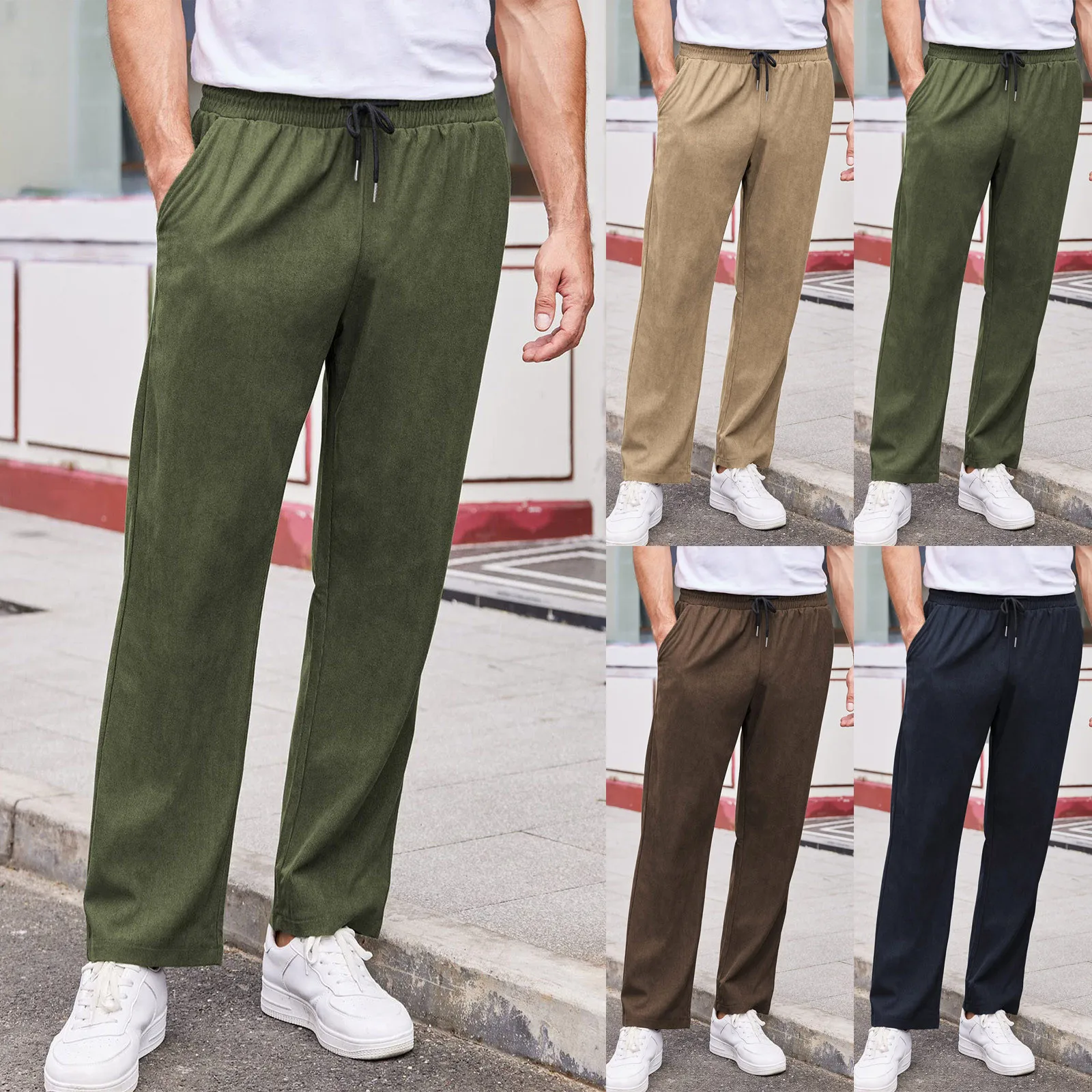 

Mens Solid Color Corduroy Athletic Casual Open Bottom Cargo Sweatpants With Pockets Loose fit Exercise Oversize Hiking
