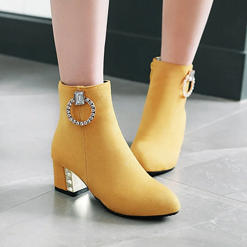 Rimocy zapatos amarillos con hebilla de cristal para mujer, botines cortos  de ante de talla grande, para primavera|Botas hasta el tobillo| - AliExpress