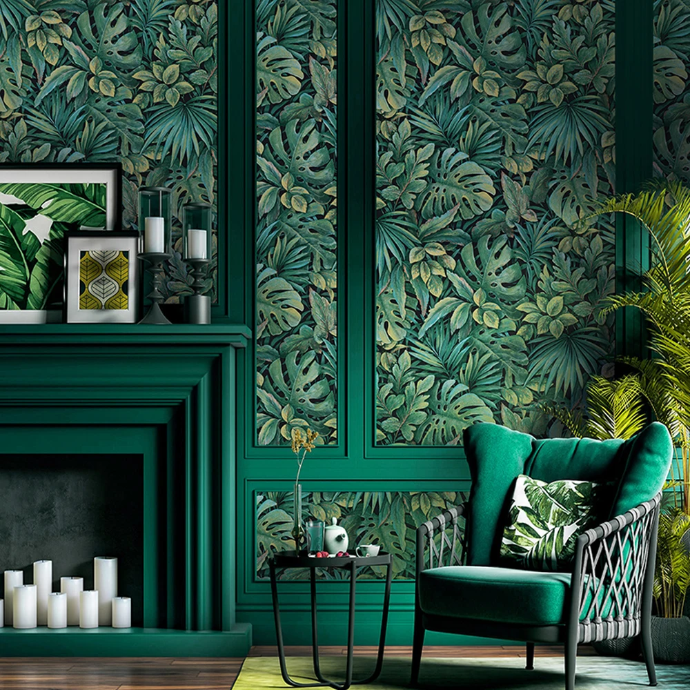 floresta palmeira folhas papel de parede simples 03