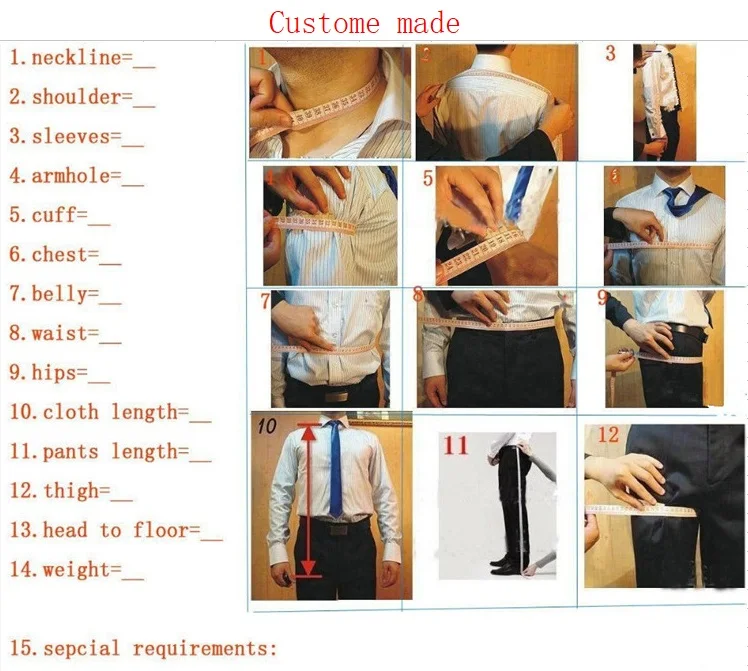 Description Picture 3 of itemNew Arrival Navy Blue 3 Pieces Business Men Suits Slim Fit Peak Lapel One Button Tailor Made Terno Masculino (Jacket+Pants+Vest）