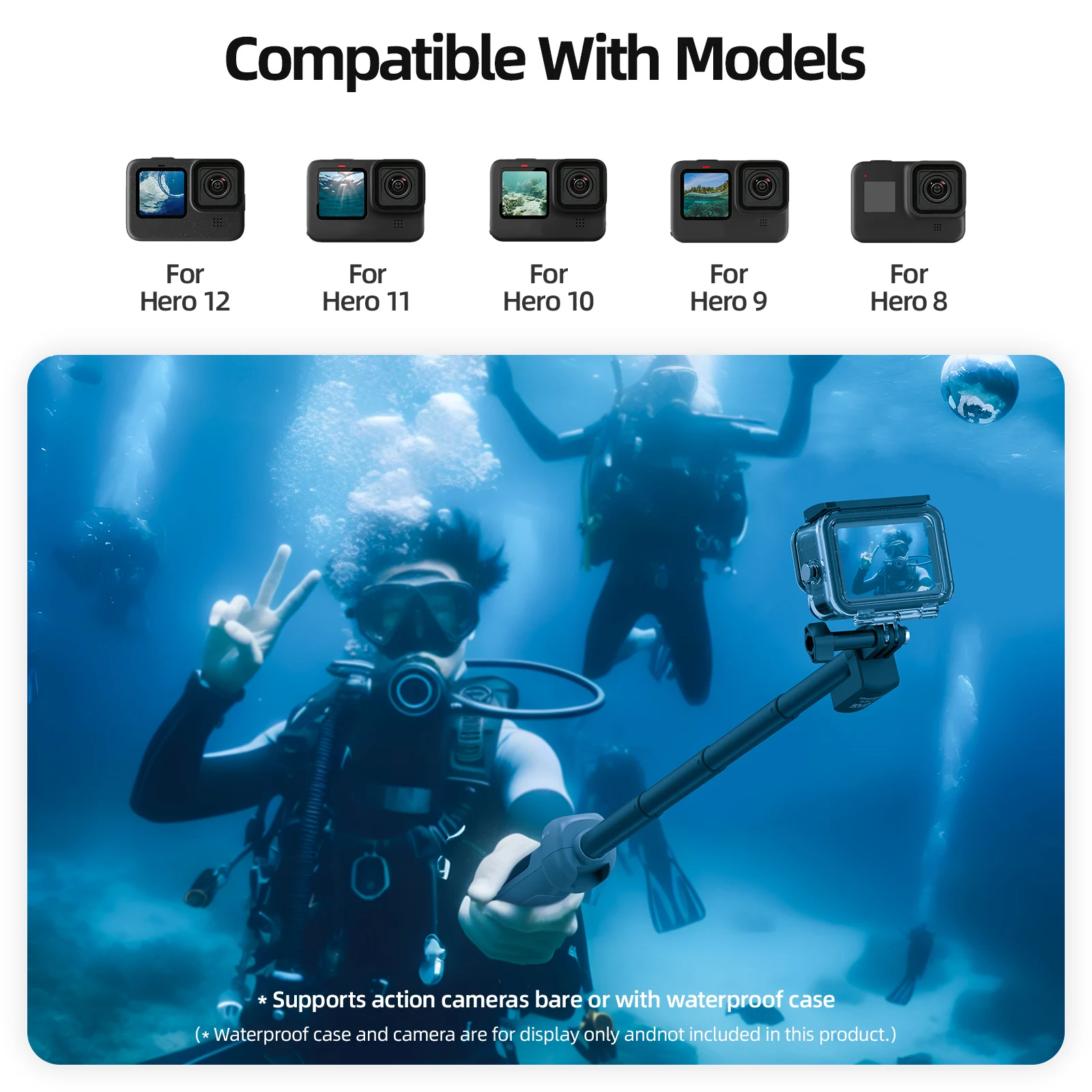 Povandeninis Selfie Strypas IPX68 30m su Bluetooth nuotolinio valdymo pulteliu, skirtas GoPro
