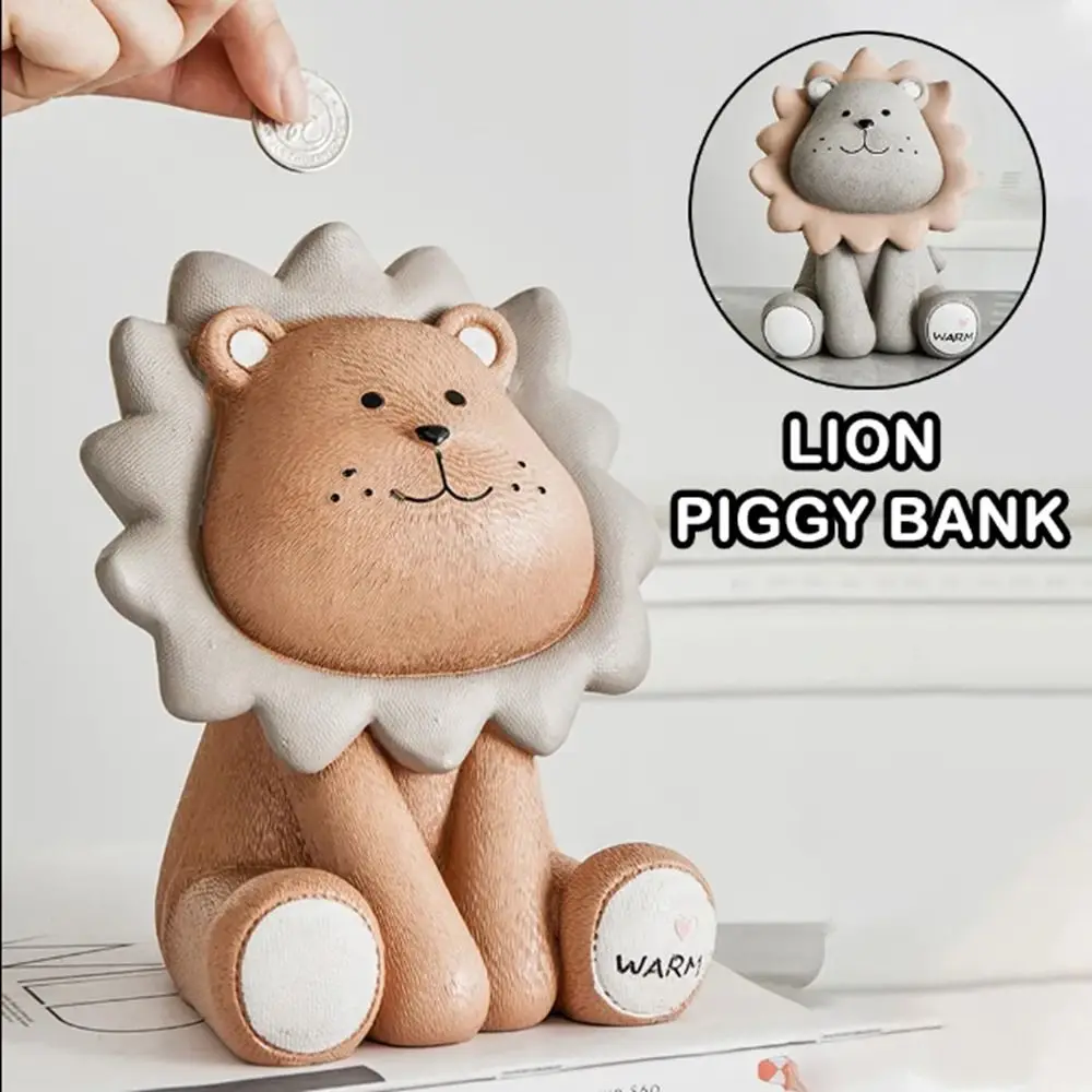 

Creative Coins Storage Box Ornament For Home Decor Cartoon Lion Piggy Bank Money Case Kid Toys Gift
