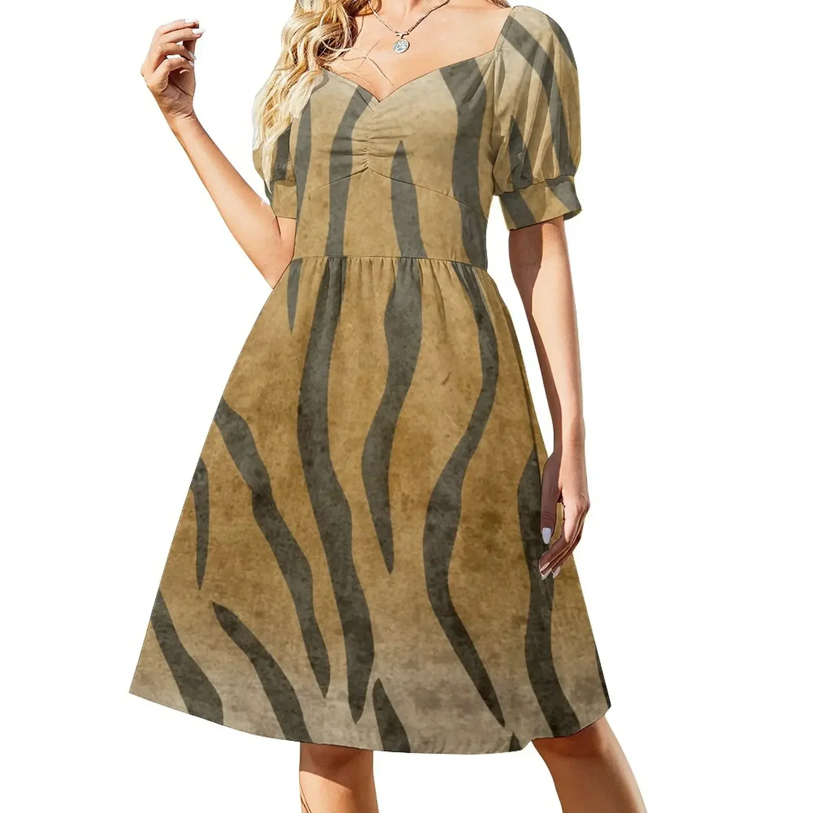 thumbnail image 1 of Vestido de manga corta de piel de tigre para mujer, vestido de noche para mujer, 1 of 7