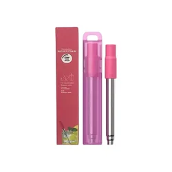 Eco - Friendly Reusable Telescopic Stainless Steel Straw with Silicone Tip (Purple)
