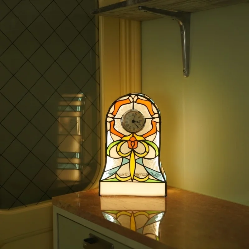 Time Small Grandfather Clock: Handmade Tiffany Glass, Exquisite Retro Luminous Three-dimensional Grandfather Clock, 8