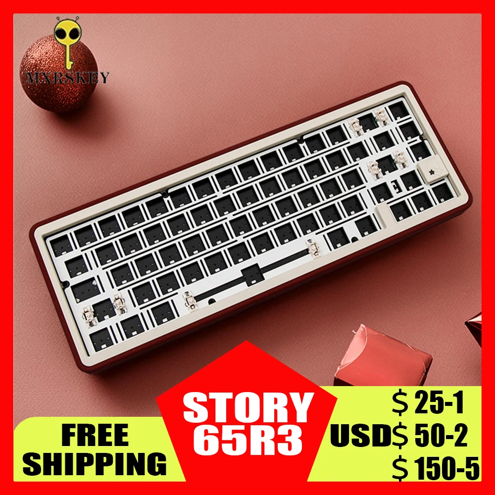 

Story65R3 Mechanical Keyboard Kit Aluminum Wireless 3 Mode 65key Customized Kits 2.4G Gasket Bluetooth CNC for Office Gaming Kit
