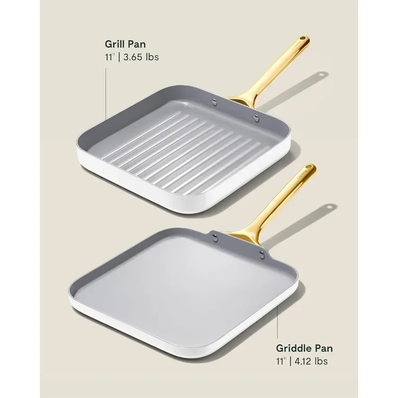 Caraway Griddle Pan & Grill Pan Duo - Non-Stick Ceramic Coated - Non Toxic, PTFE & PFOA Free 3