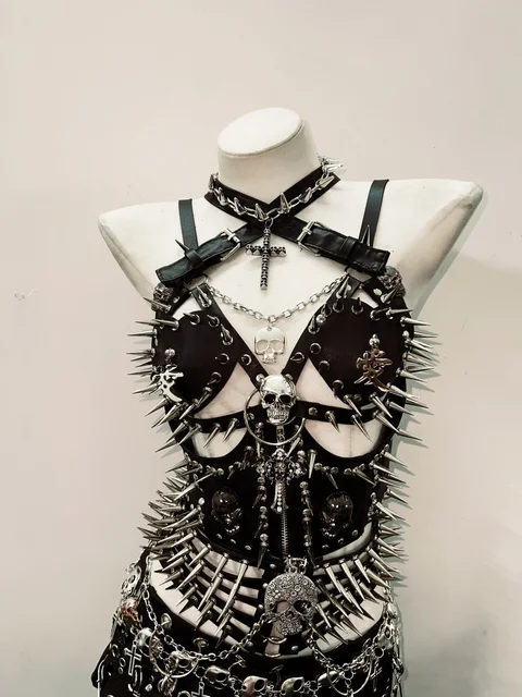 Halter Neck Spikey Cut Out Top Belt and Skirt 5