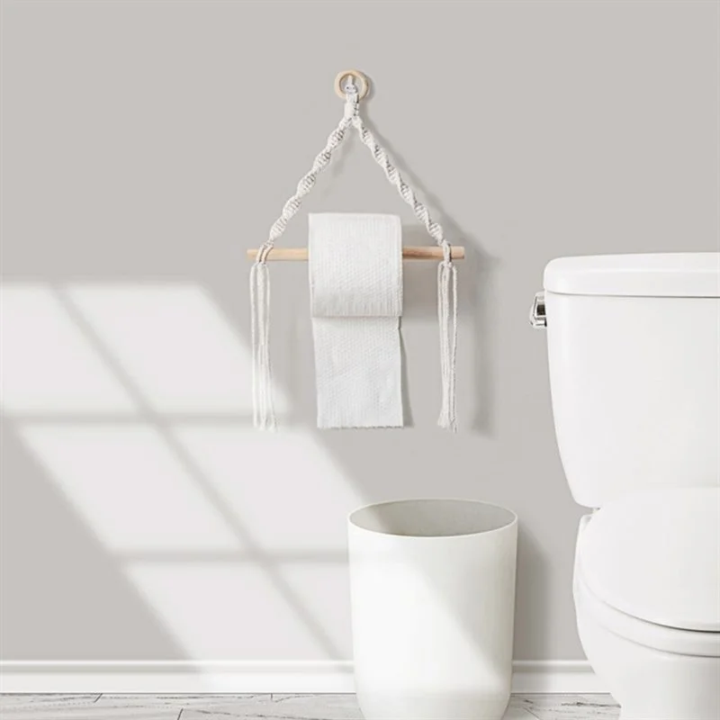 Toilet Paper Holder Toilet Paper Rack Toilet Roll Holder 1Pc Vintage Bohemian Hand-woven Towel Hanging Rope Tapestry