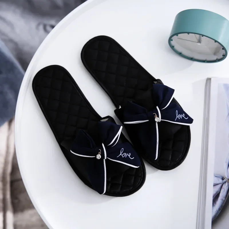 Women Slippers Home Autumn Spring Indoor Sweet Cozy Silk Comfortable Flip Flops Female Bowtie Comfortable Ladies Flat 3