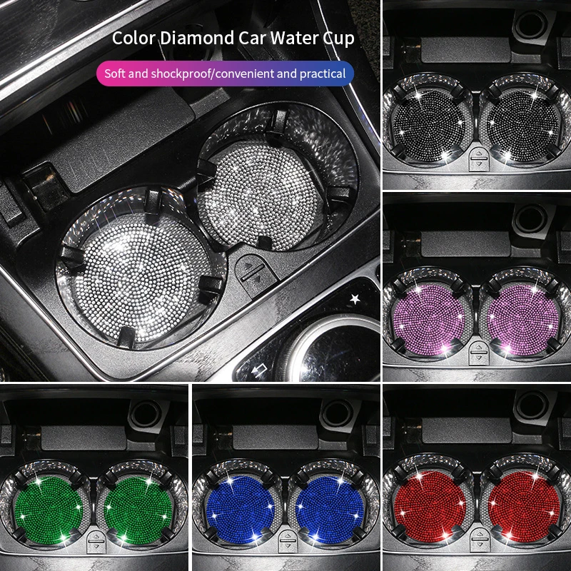 2PCS Diamond Car Coaster Water Cup Bottle Holder Anti-slip Pad Mat Silica Gel for Woman