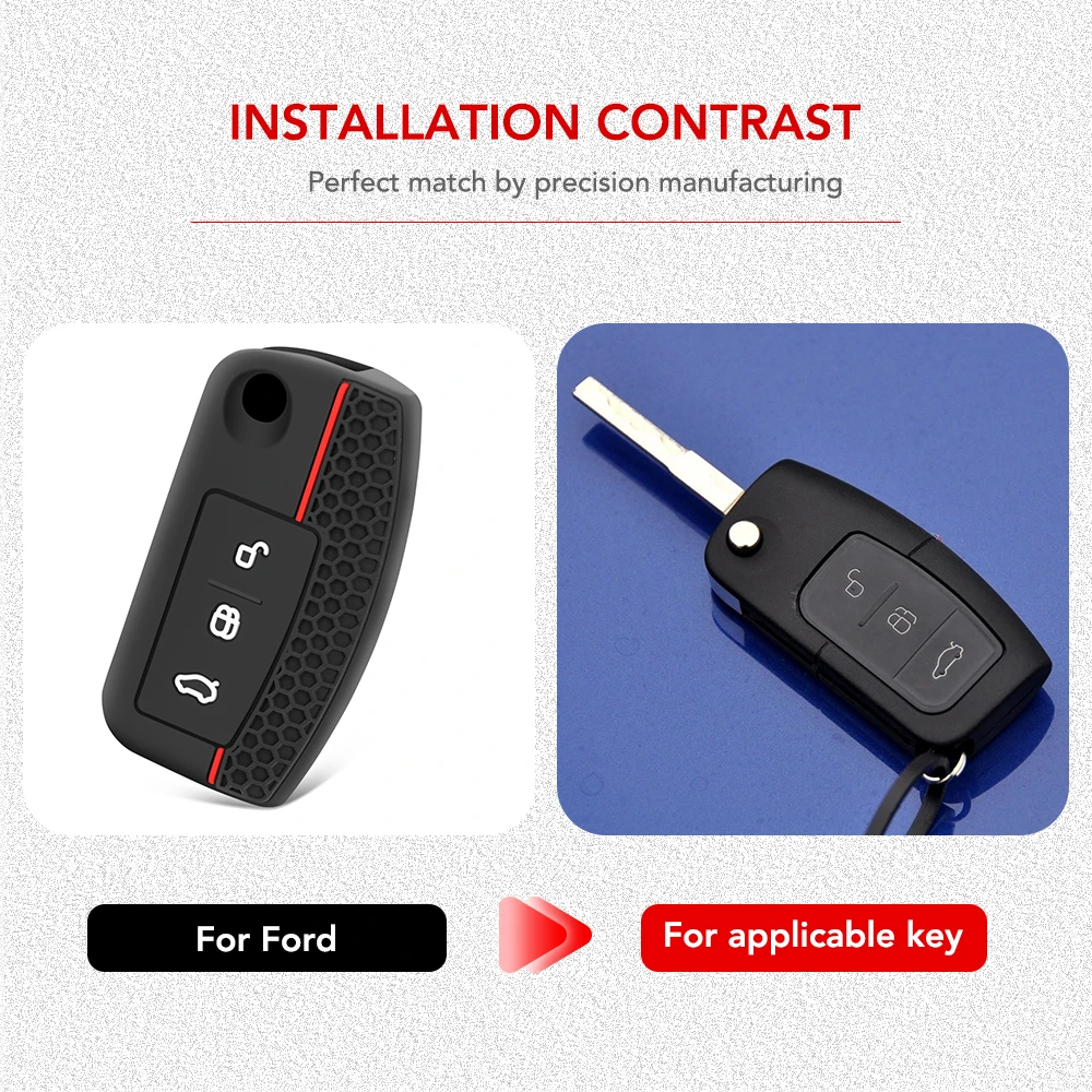 Cover Per Chiave Ford In TPU - Custodia Morbida Silicone Per Transit, Focus, Fiesta, Mondeo, Connect, Custom, Galaxy, Kuga, MK8 (3 Pulsanti, Nero)