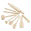 Children Kitchen Play Set Plasticine Accessory DIY Slime Play Dough Wooden Tools Roller Stamp Rolling Pin Spoon Pretend Utensils 6