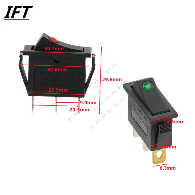 10PCS KCD3 30x13,5mm Rocker Schalter AUF OFF 3Pin Rast 16A 250VAC Mit Dot LED für Motor Auto Auto Schalter Rot Blau Grün Licht – Detail 3
