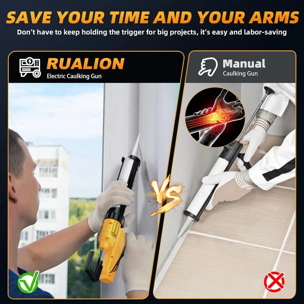 Caulk Gun Dripless Caulking Gun Electric Caulk Max 4000N Force 10oz/300ml Lightweight Cordless Battery Powered