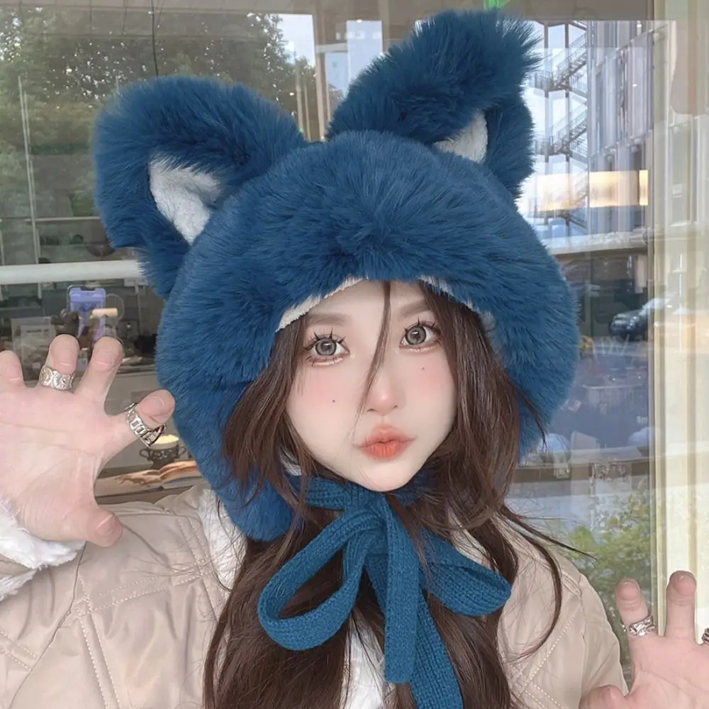 

Plush Trapper Hat Fashion Warmer Fur Earflap Earflap Bonnet Windproof Cute Kitten Ears Winter Hat Women
