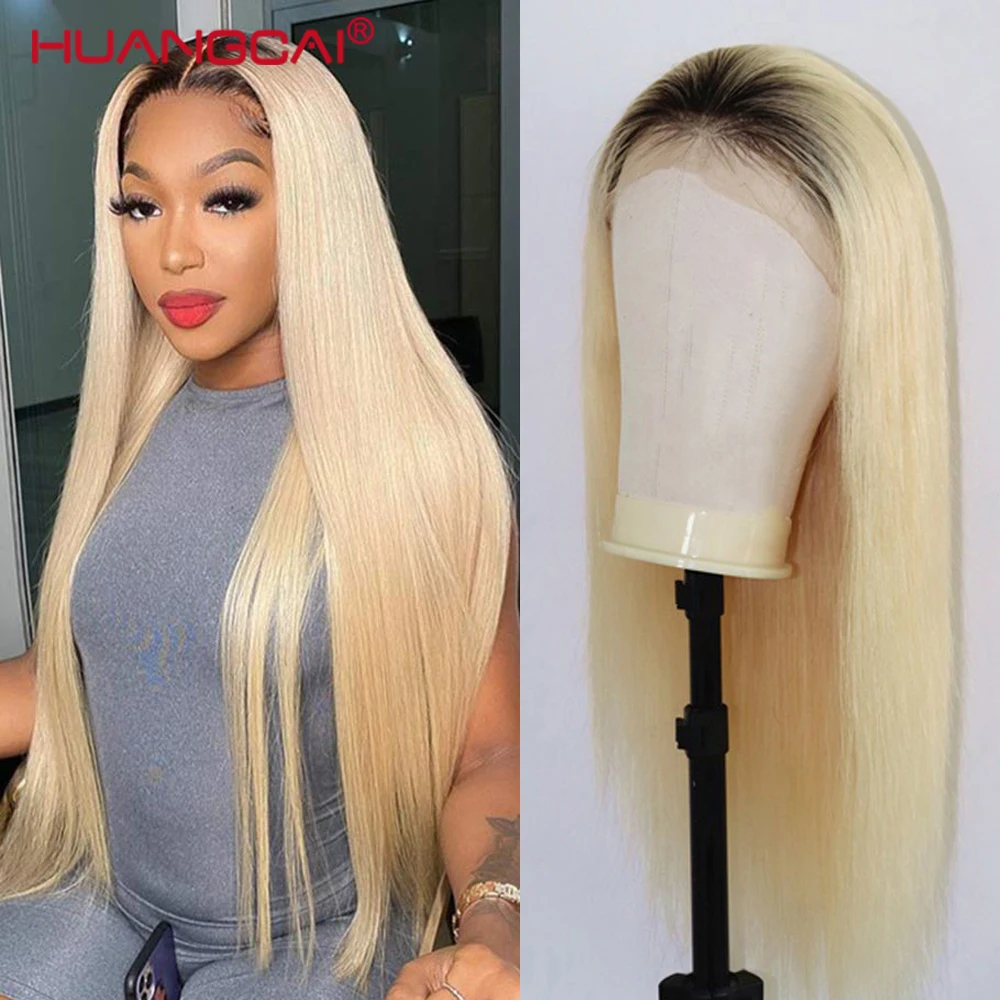 

Long Blonde Human Hair Lace Front Wig with Dark Roots - Pre-Plucked, Brazilian, Glueless - 150% Density, 13x4 Free Part - 1B/613