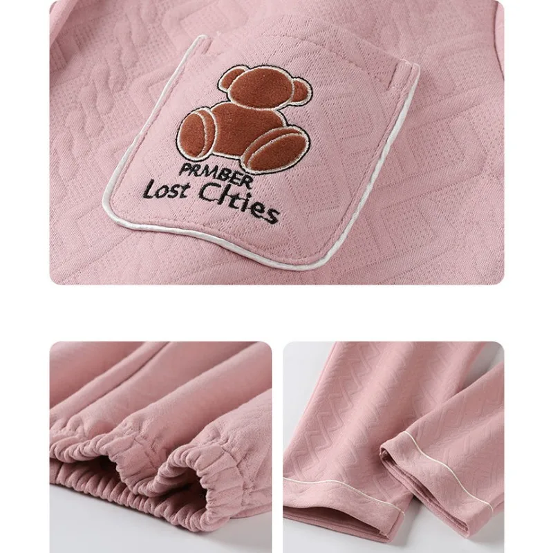 2023 New Pajama Woman Winter Thickened Pure Cotton Three-layer Thin Sandwich Cotton Loungewear Middle-aged Autumn Warm Homewear