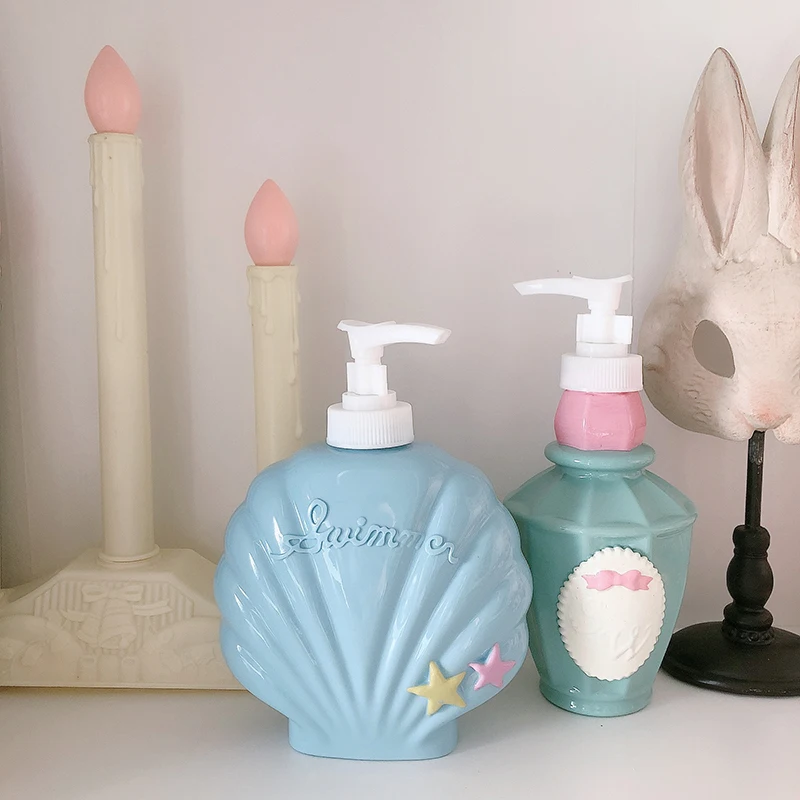 Cute Shell Perfume Shape Bathroom Shampoo Bottle 250ml/350ml Soap Dispenser Body Wash Hair Conditioner Refillable Bo