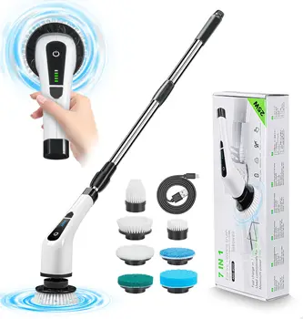 Spazzola per pulizia turbo elettrica senza fili Spazzola per pulizia multifunzionale con manico lungo Accessori per il bagno 7/9 in 1 1