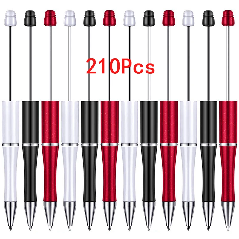 210Pcs Plastic Beadable Pens DIY Plastic Bead Pen Ballpoint Pen Black Ink for Students Kids School Office Making DIY