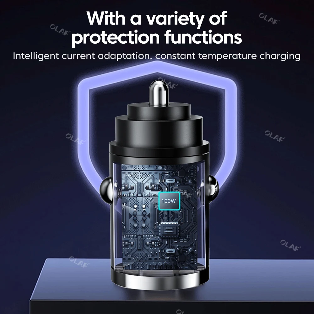 Mini Phone Charger Phone Charger Adapter Phone Charger Car Charger Car Phone Charger Mini 100W USB Car Charger Type C QC3.0 PD Fast Charging For iphone Samsung Huawei Xiaomi