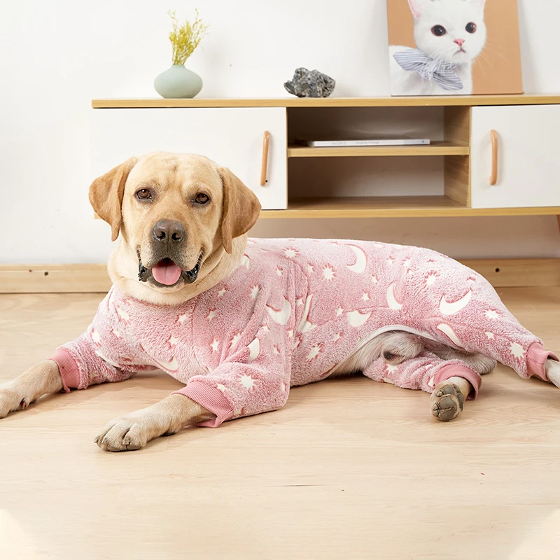 Dog Pajamas Jumpsuit - Warm Fleece Four-Legged Winter Outfit for Medium Large Dogs