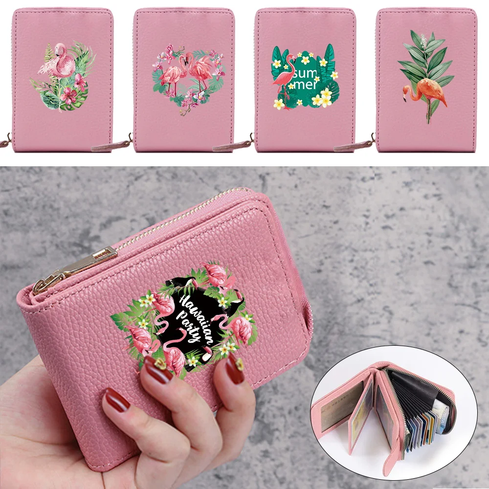 

Short Zipper PU Leather Quality Purses Fashion Women Wallets Mini Card Holder Wallet Female Money Bag Flamingo Print Coin Purse
