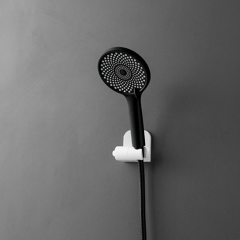Self-Adhesive Shower Head Holder with Storage Hook Wall Mounted Punch-Free ABS Plastic Shower Holder Bathroom Base White
