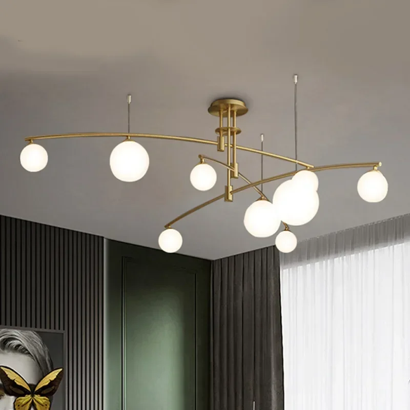 

White Glass Lighting Fixtures Parlor Restaurant Chandeliers Gold Black Metal E27 G9 Bulb Kitchen Bar Hanging Lamp