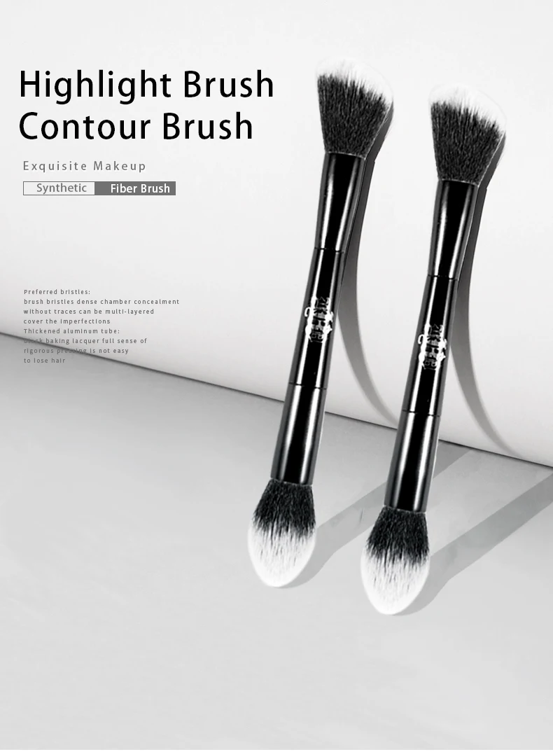 Description Picture 2 of itemKat Von D- Makeup Brush 23 Double Head Powder Brush Soft Fiber Hair Elegant Black Handle Brand Makeup Brushes for Woman