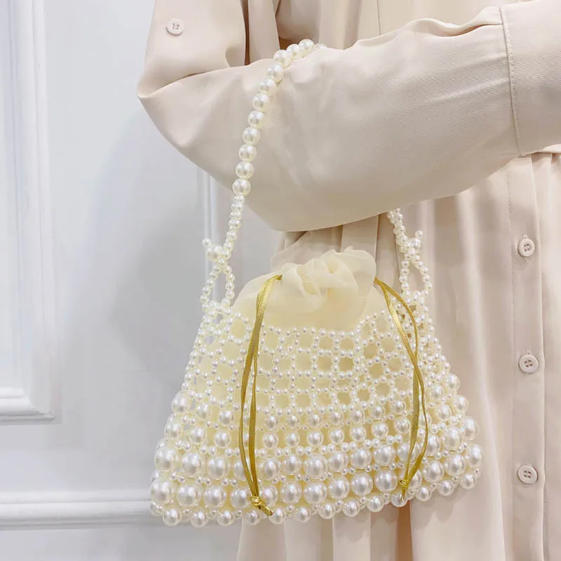 

Vintage Hand-Woven Pearl Handbag Summer Fashion Dinner Bag Female