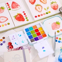 16 Colors Mini Portable Solid Watercolor Paint Set with Brush & Palette Travel Sketching Painting Box for Art Drawing Sketching 4
