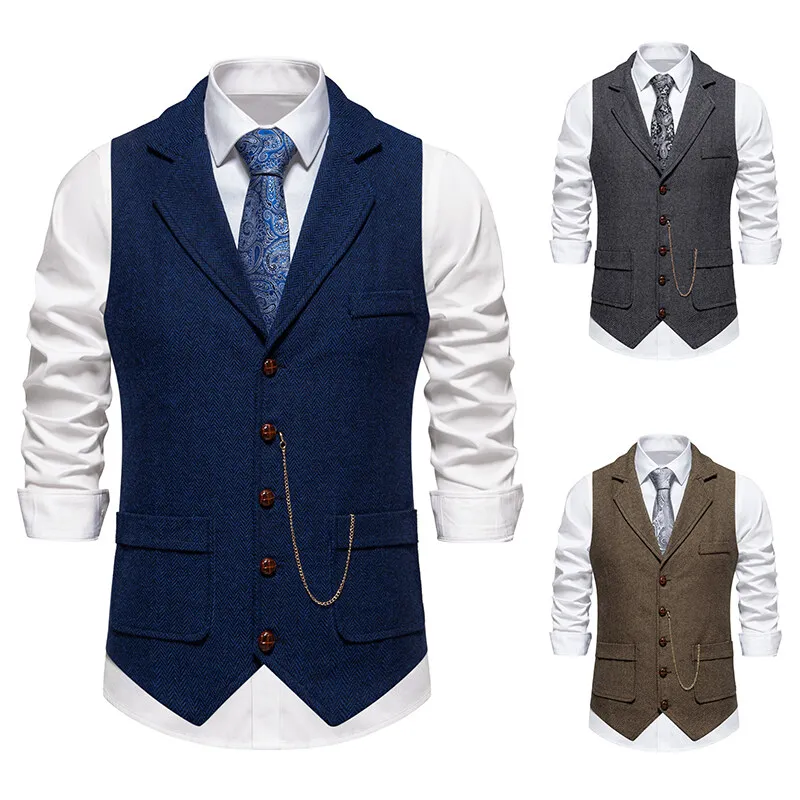 Autumn Men's Herringbone Stitched Satin Inner Vest Business Casual Formal Suit Fake Pocket Vest Double Breasted Suit mens suit,dress vests