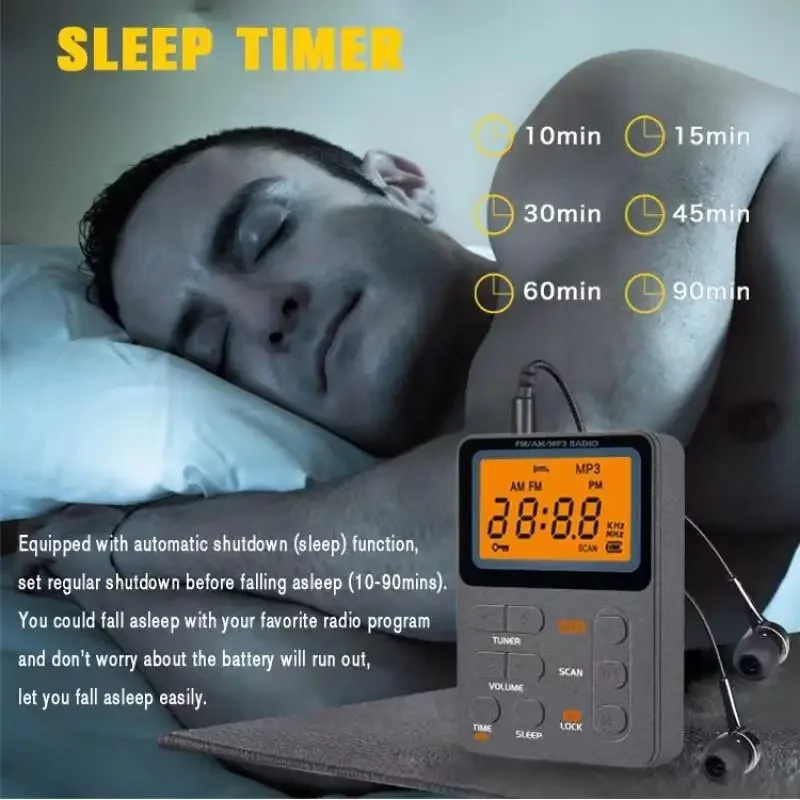 Portable AM FM Digital Radio with Stereo Earphone for Outdoor Use