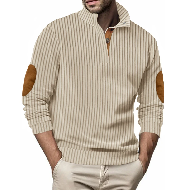 2024 Autumn/Winter Men's Outdoor Leisure Button Stand up Neck Loose Corduroy Colored Sports Sweater Trend