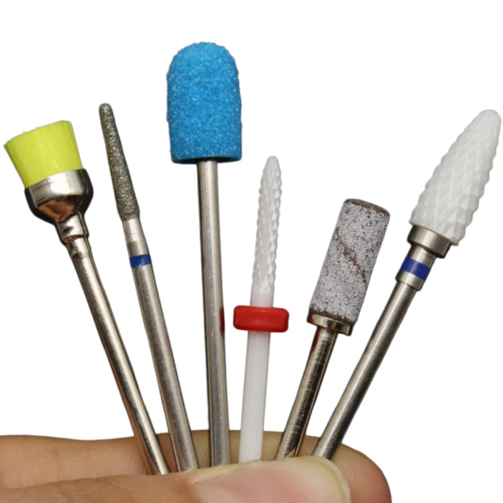 샌딩 밴드, 세라믹 및 다이아몬드 네일 드릴 비트가 포함된 6피스 네일 드릴 비트 세트, 2.35mm 샹크 매니큐어 E-파일 도구 세트