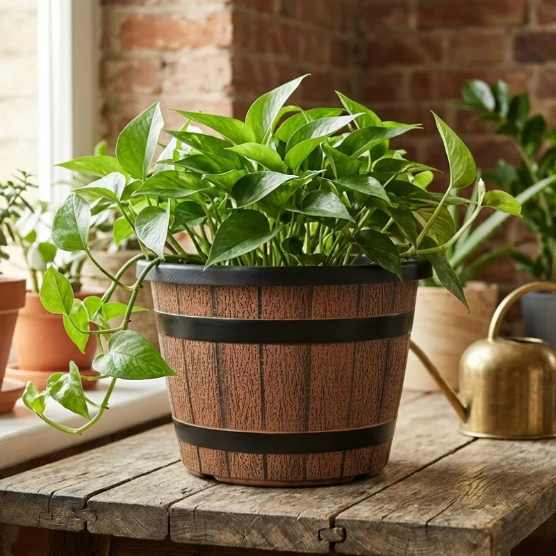 Large Simulated Wooden Flowerpot for Home and Garden Decor