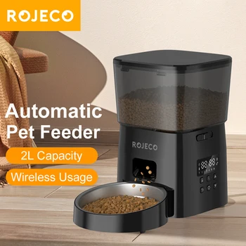 ROJECO 반려동물 스마트 고양이 먹이 공급기, 키블 디스펜서 버튼 버전, 스마트 컨트롤 자동 공급기, 고양이 개 액세서리